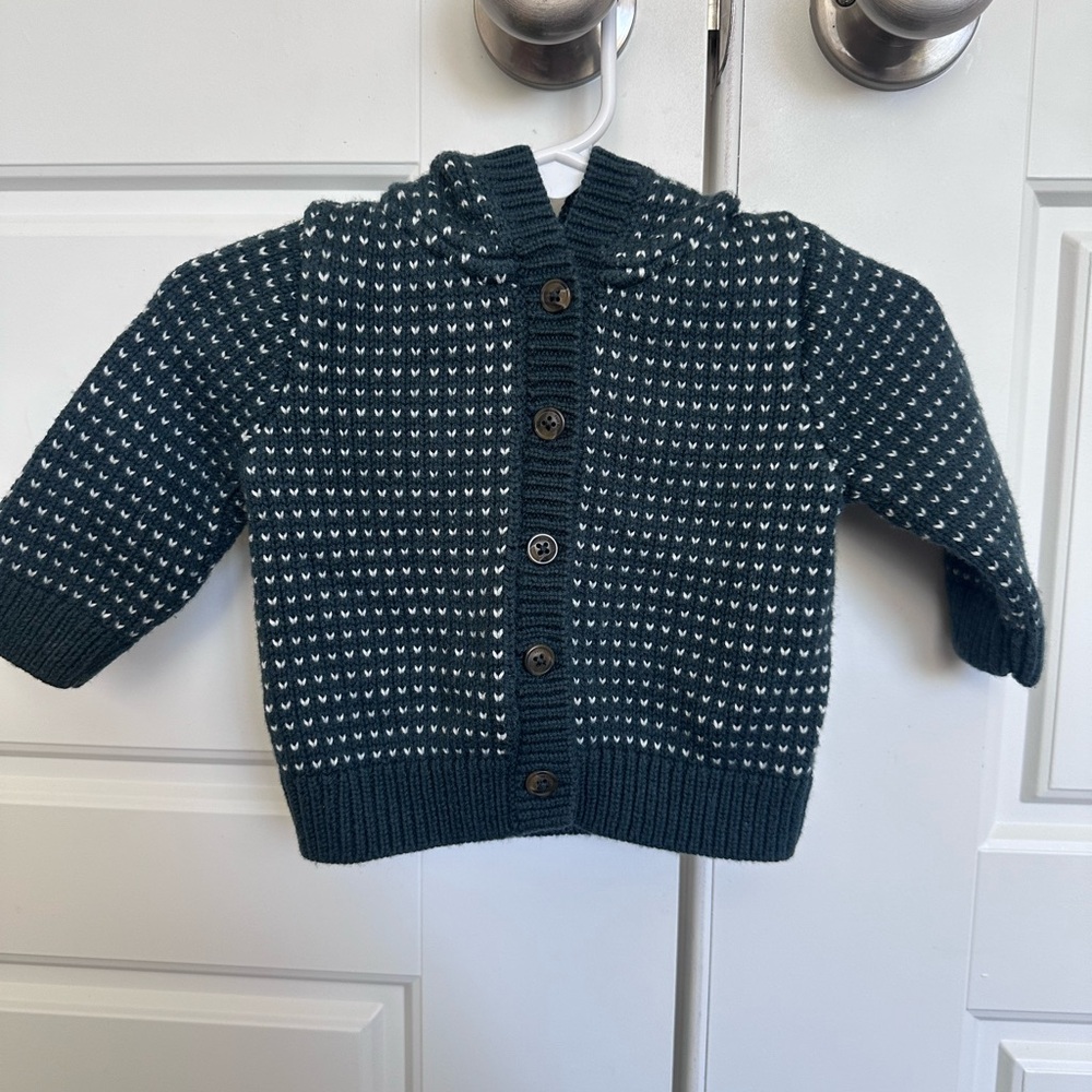 Petit Bateau - Green and white cardigan